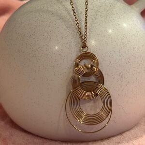 Gold Tone Spiral Circle Pendant Necklace Long Chain Modern Minimalist
